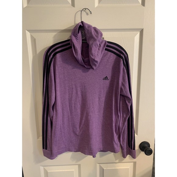 Adidas Womens Shirt Climalite Hooded 3 Stripes Long Sleeve Purple Size Medium - Picture 3 of 11
